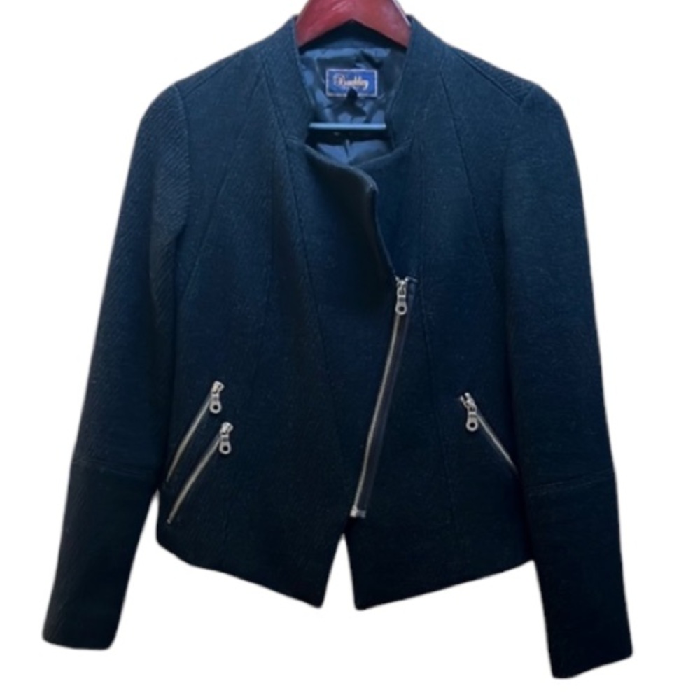 Buckley Tailors Moto Style wool Jkt 3 functional zip pckts, asymmetrical zip-up